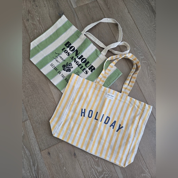 Sézane Bonjour Los Angeles Green Striped Tote - Picture 8 of 11